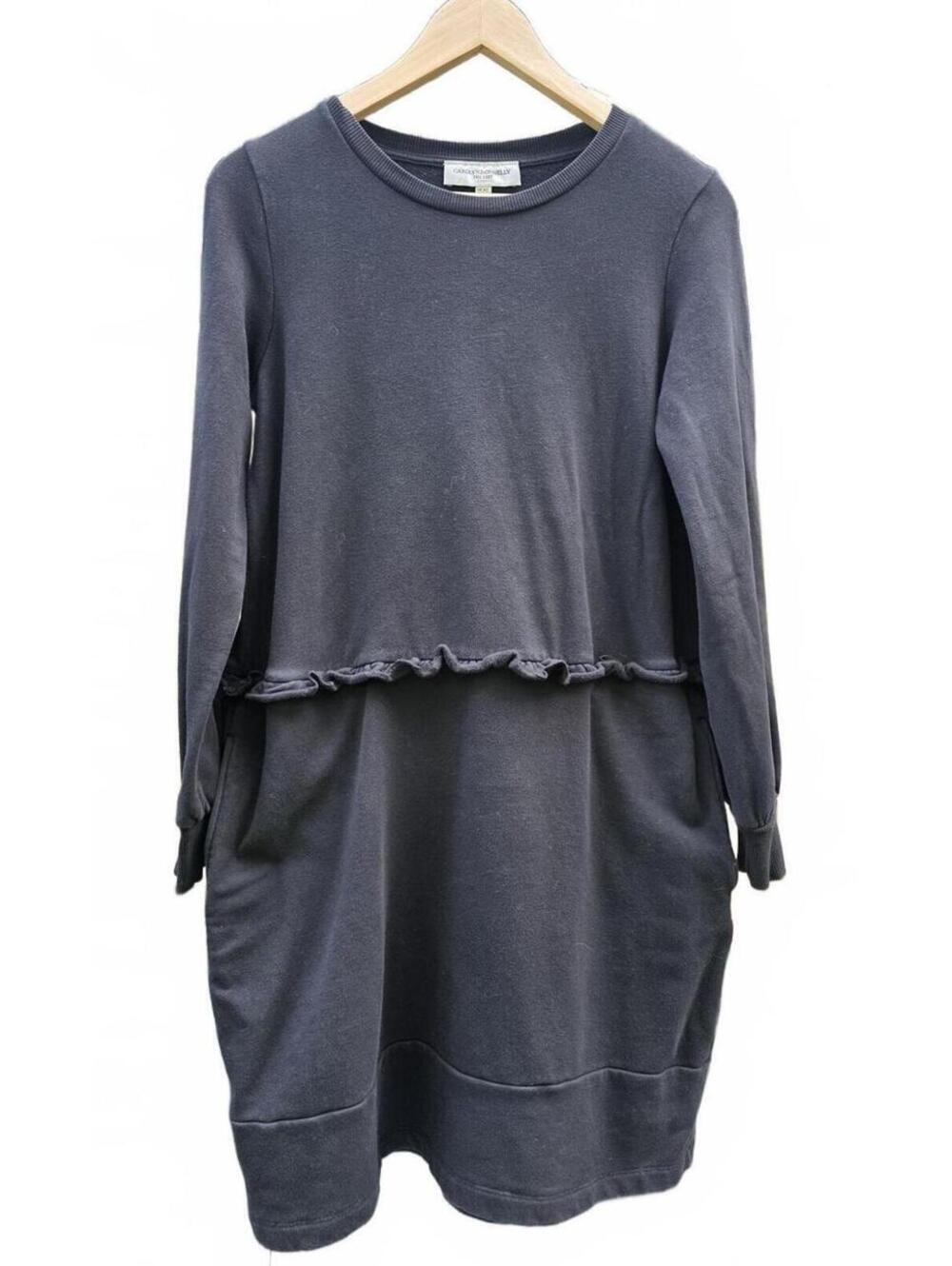 Carolyn Donnelly The Edit Black Ruffle Front Sweatshirt Dress Pockets XS